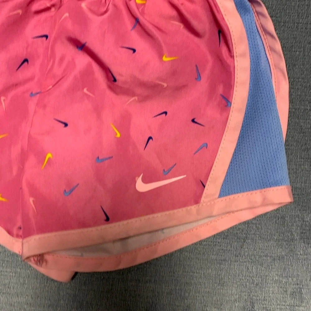 Nike Dri-Fit Tempo Shorts Girls 2T 1-2Yrs Pink Blue All-Over Micro-Swoosh Logo